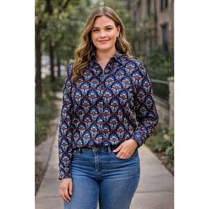 Foxcroft for Appleseeds Womens Wrinkle Free Button Down Shirt Size 12P Blue‎